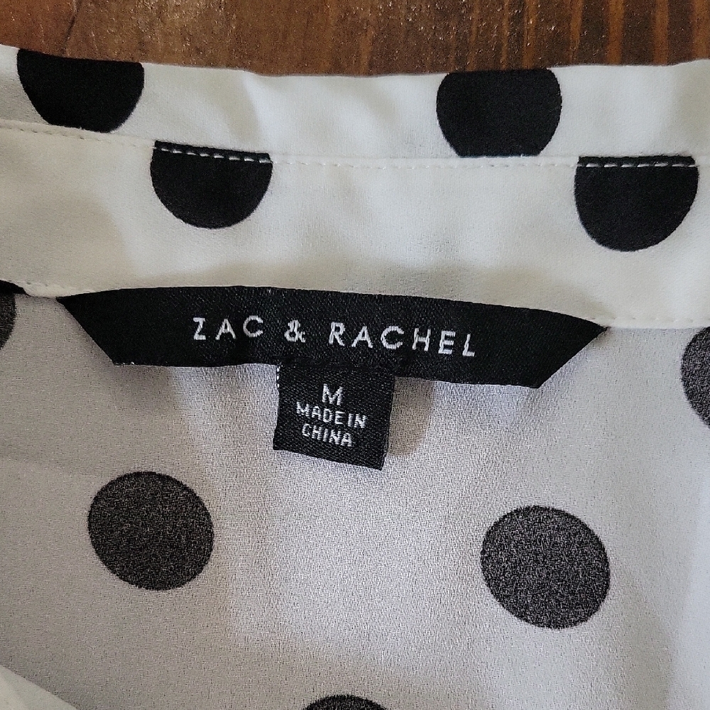 Zac & Rachel White Button-Up Boho Sleeve Blouse With Black Polka Dots | Womens M - Picture 2 of 8